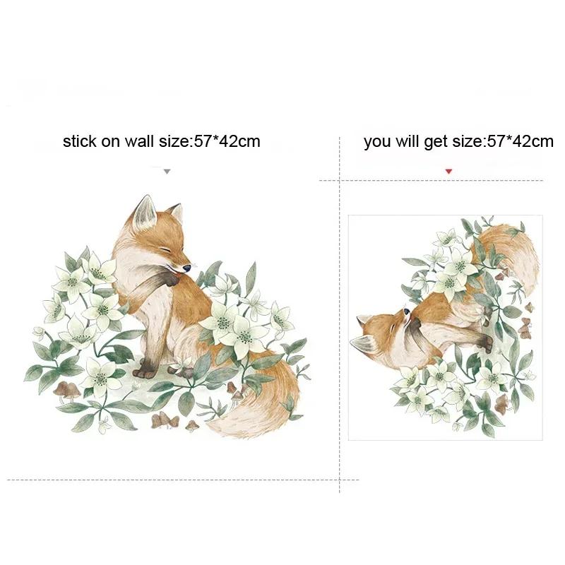 Wall Decoration Sticker 3d Fox Flower Bedroom Self Adhesive Home Decor Living Room Cartoon Animal Wall Art Decals Accessories