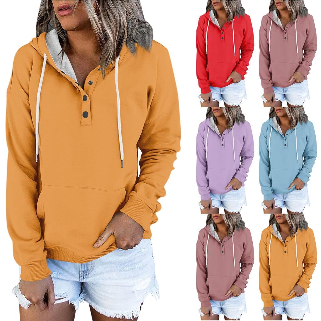 Women's Casual Fashion Solid Color Long Sleeve Pullover Hoodies Sweatshirts