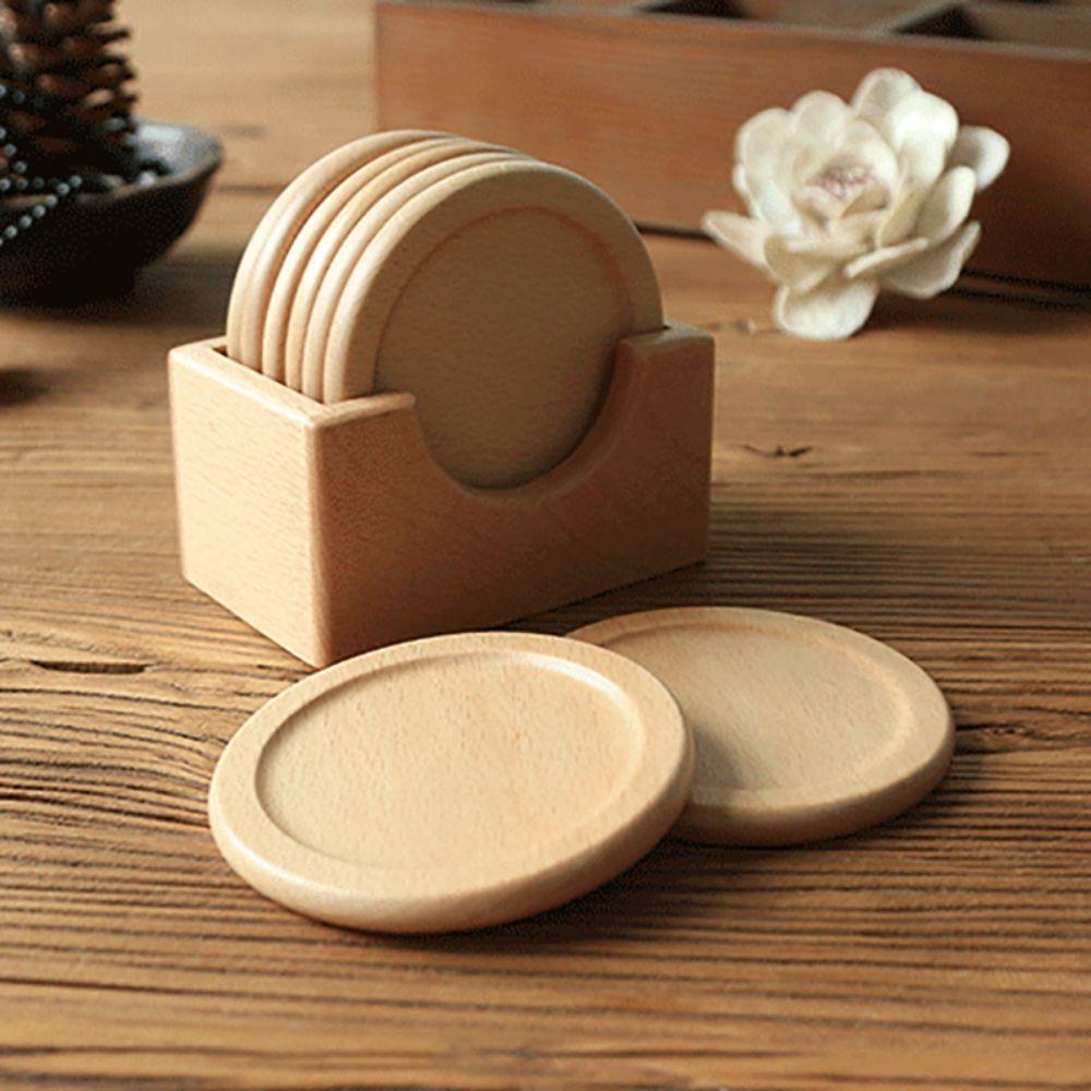 6pcs/set Round Teacup Mat Japanese Style Insulated Placemat Teaware Wood Coaster Gift