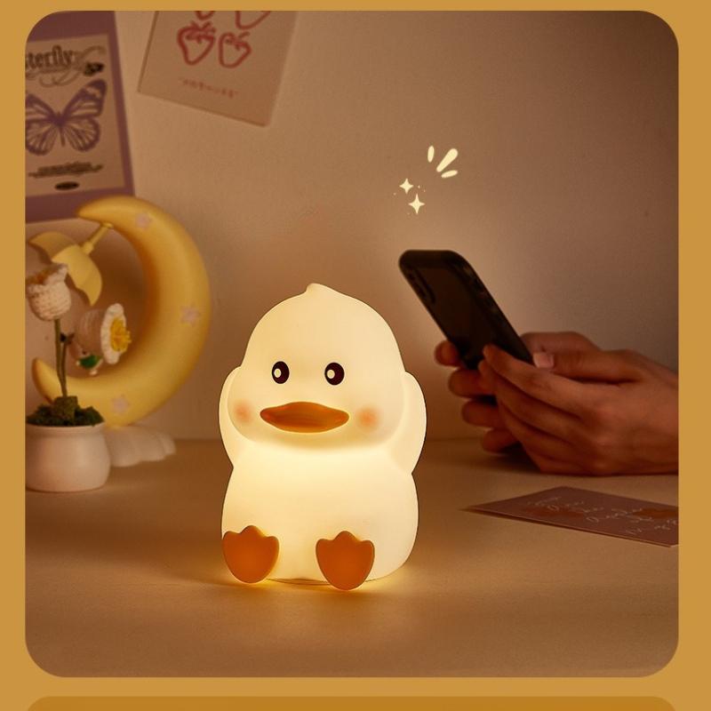 1pc Cute Duck Silicone Night Light with Timer and Dimmable Mode, USB Rechargeable, LED Seven-Color Silicone Night Light