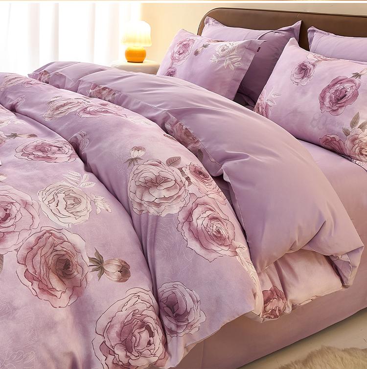 Cotton floral print thickened warm and brushed four piece set - magnificent