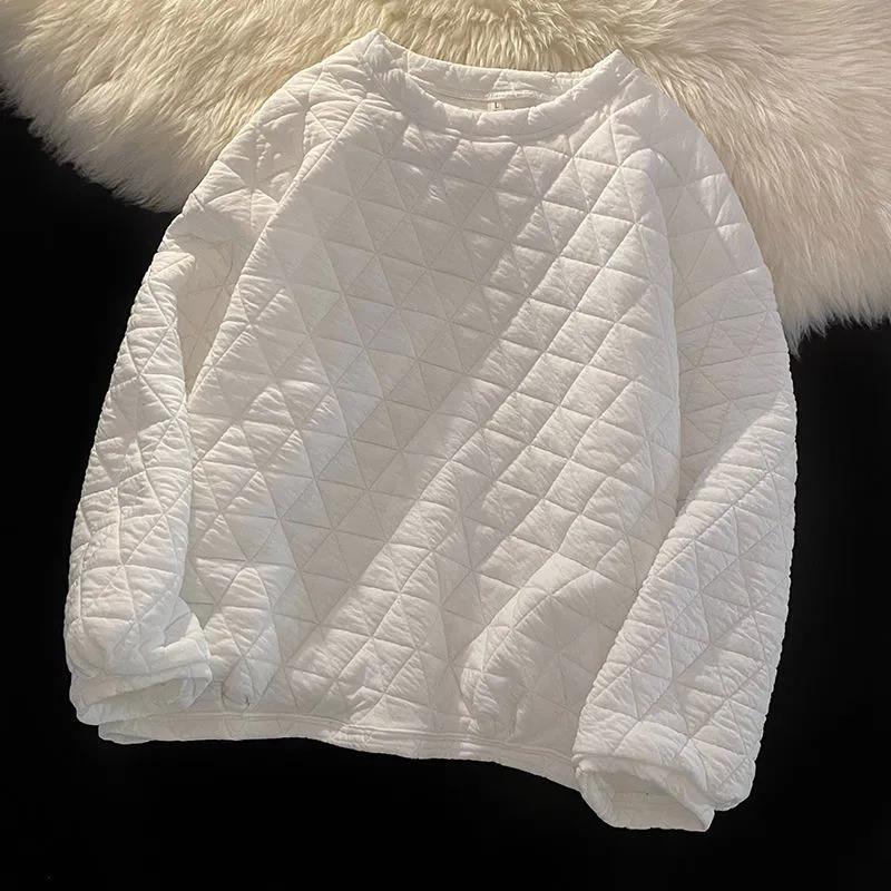Женский высококачественный стеганый свитшот с ромбовидным узором - корейский стиль, приталенный, без капюшона, с круглым вырезом, осенне-зимняя мода
