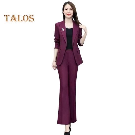 Женский комплект из 2 предметов: пальто и брюки, отложной воротник, длинные рукава, пиджак, облегающий крой, однотонные расклешенные брюки, повседневная одежда для поездок на работу и в офис