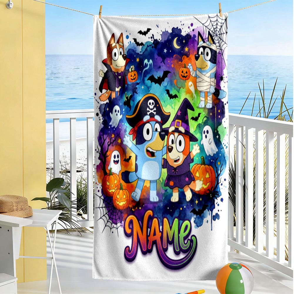 Halloween Friends Costume Customize Your Name Beach Towel High Absorbency & Quick-Dry Suitable for Swimming Gym Camping Yoga Vacation