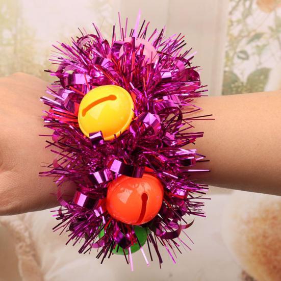 Kids Dance Wrist Flower Bell Heart Sequins Decor Bright Colors Snap Buckle Wristband Children Performance Party Wear Accessory