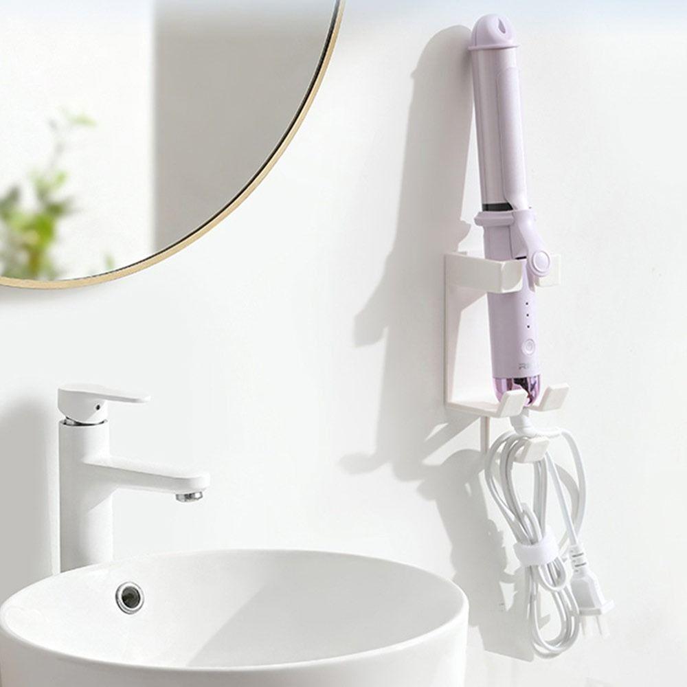 Настенная полка-органайзер для плойки, без сверления, с крючком, для фена, экономия места, держатель для плойки для ванной комнаты