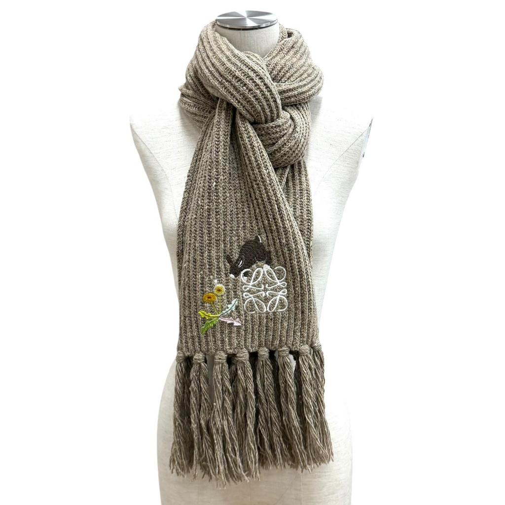 Great LOEWE Scarf Brown wool Women FSA8Stainless Steel1X05 Used