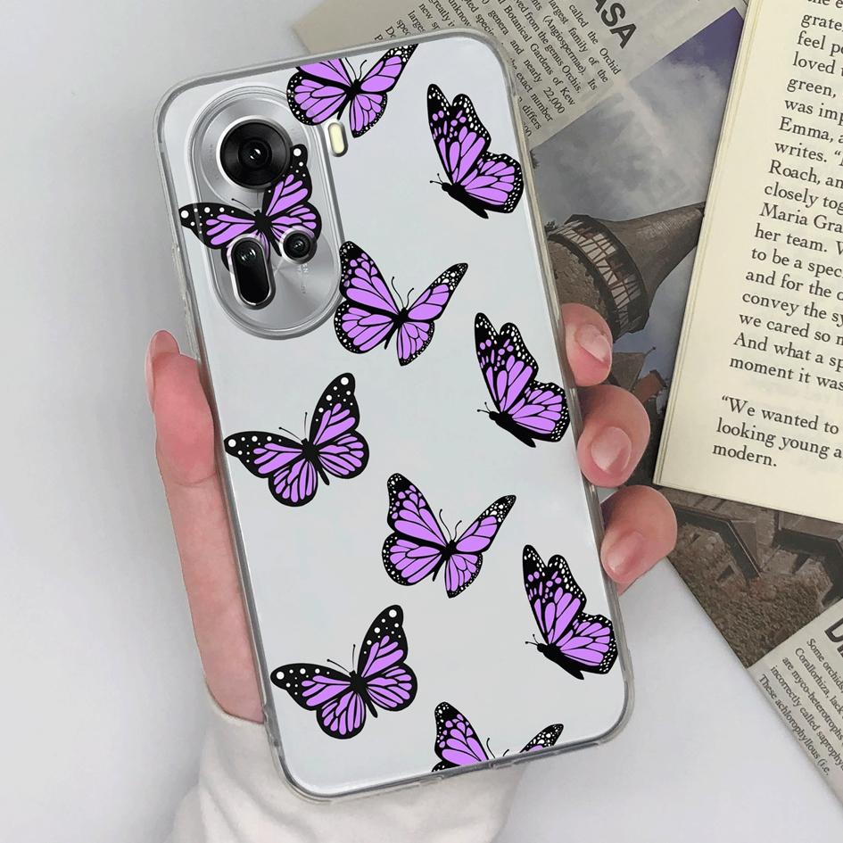 Phone Cases Covers For OPPO Find X7 Ultra Reno 11 Realme A3 P1 12 Lite Pro Bumper Pretty Flower Butterfly Protective Clear TPU Silicone Capas For OPPO