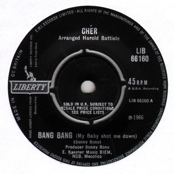 7-дюймовая пластинка CHER - Bang Bang (Мой ребенок застрелил меня) LIB66160 Liberty 1966 UK Рок Б/У