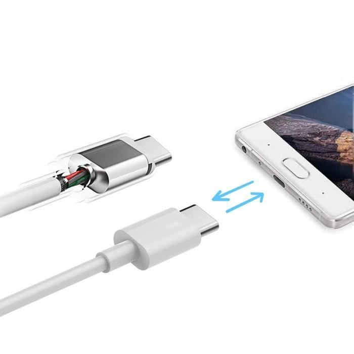 Câble Chargeur USB Type C - PROSHOP - Lot de 2 - 2M - Compatible Smartphones - Blanc