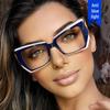 Retro Color-blocking Cat-eye Polygon Anti-Blue Light Women's Eyeglass Frame with Flat Lenses