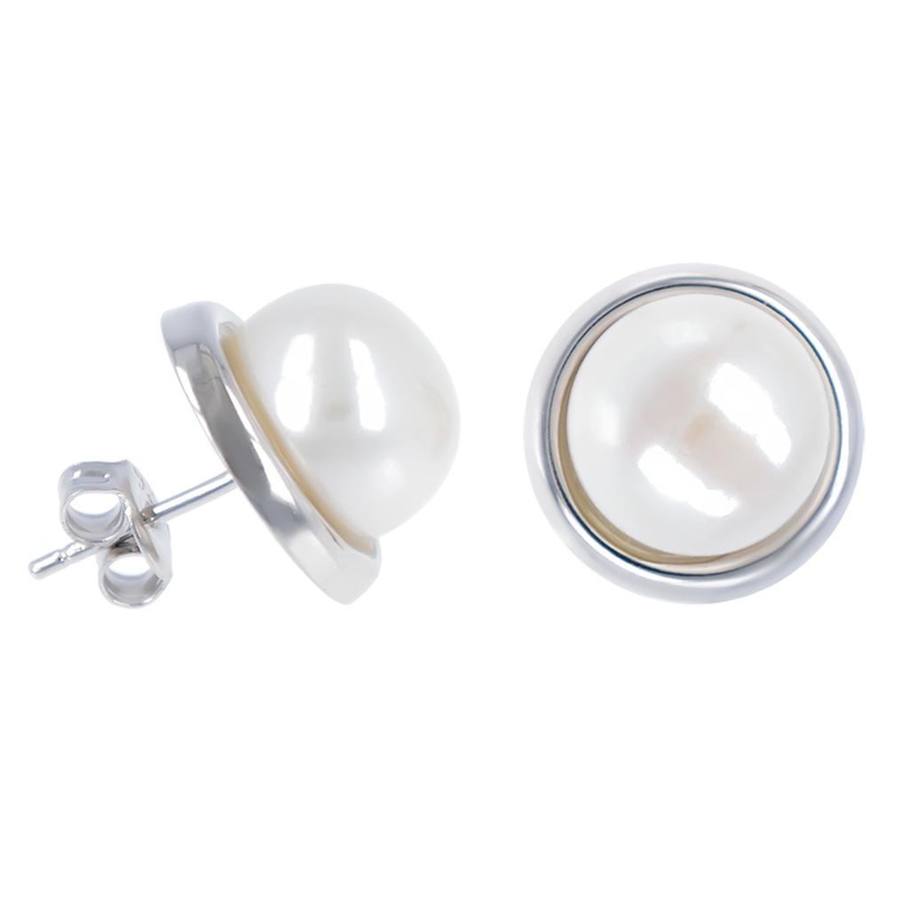 Les Trésors De Lily [R7191] - Silver Ivory 'Perla' Silver Earrings (rhodium) - 13 Mm