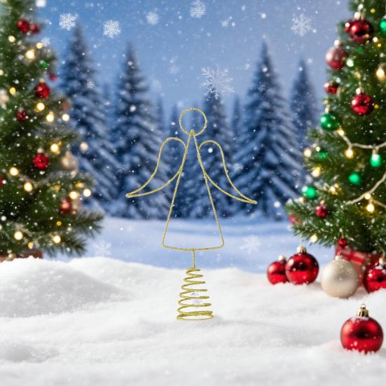 Angel Christmas Tree Topper LED Warm Light Energy-Saving Wrought Iron Angel Ornament Xmas Home Decor