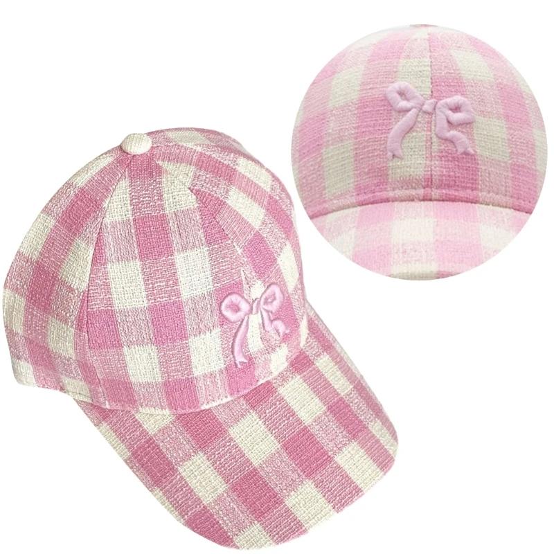Бейсболка с вышитым бантом в клетку для женщин, корейские универсальные милые хип-хоп-шляпы с бантом, для отдыха на природе, для путешествий, пляжа, солнца