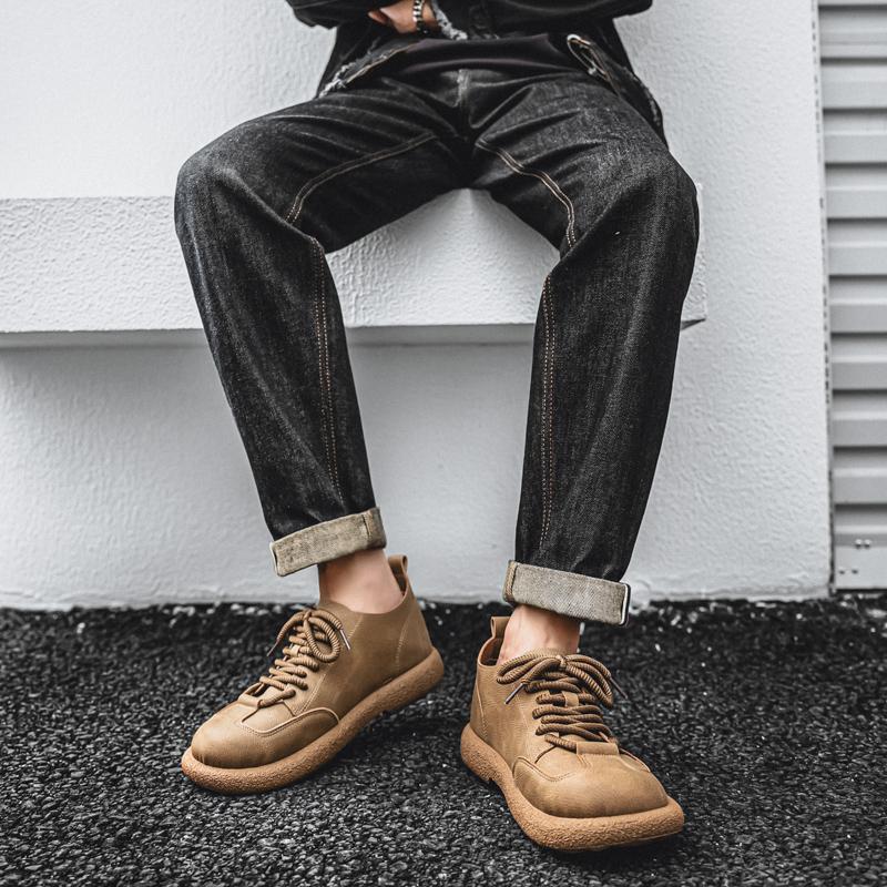 Мужские ботинки в стиле ретро, обувь, модная повседневная обувь для вождения, черные, хаки, обувь с широким носком, большие размеры