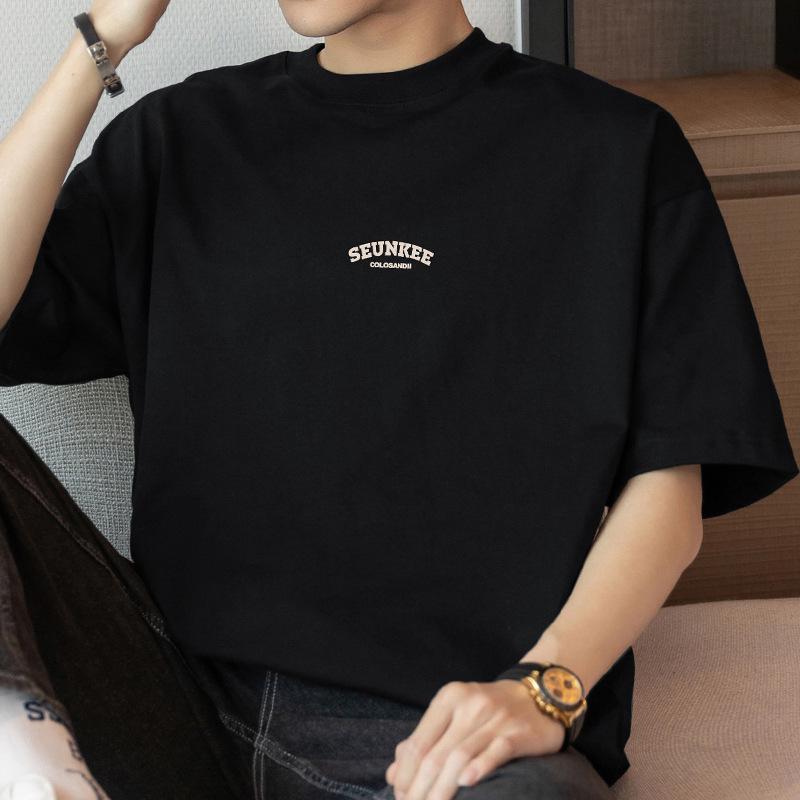 Мужская летняя футболка из тяжелого чистого хлопка с круглым вырезом, 260 г, с коротким рукавом, свободного кроя