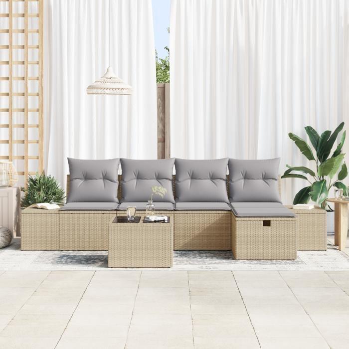 VidaXL 6-Piece Garden Sofa Set with Beige Cushions Poly Rattan 3360701