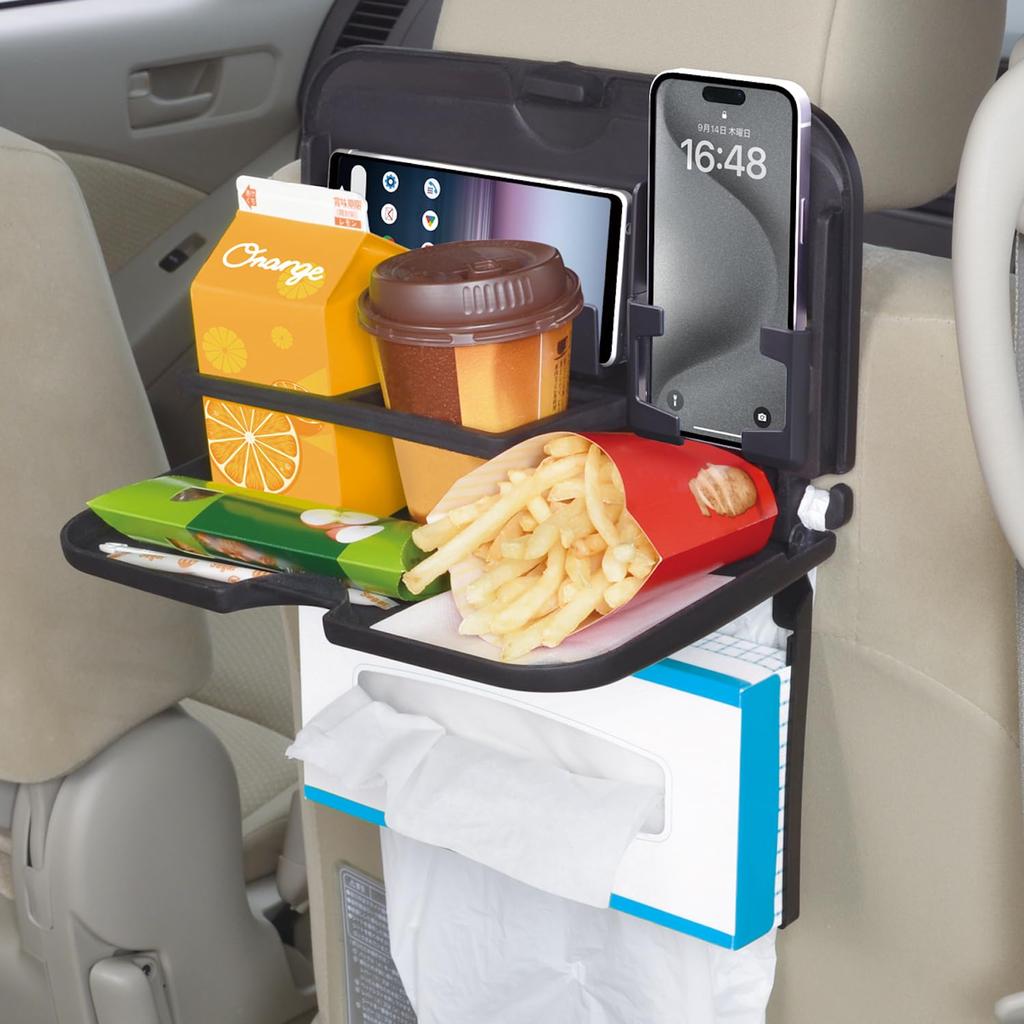 Seiwa WA145 Car Supplies, Rear Seat Table, Rear Tray with Smartphone Pocket, Portrait Possible,