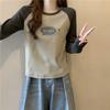 Реальное фото женской одежды осень и зима хлопок плечевая вставка контрастный цвет Y контрастный цвет футболка с длинным рукавом нижняя рубашка топ