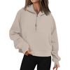 Women's Hoodies Solid Color Loose Short Half Zip Pockets Thumb Hole Long Sleeve  Pullover Sweatshirts