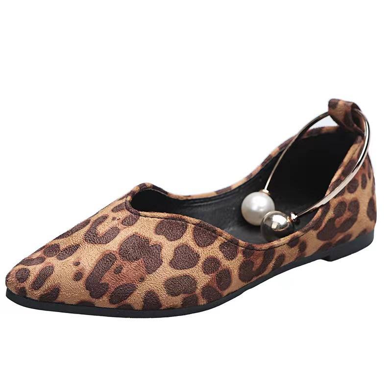 Large Size Women'S Shoes Autumn Leopard Print Pointed Head Shallow Mouth Flat Bottom Casual Single Shoes Women'S One Pedal