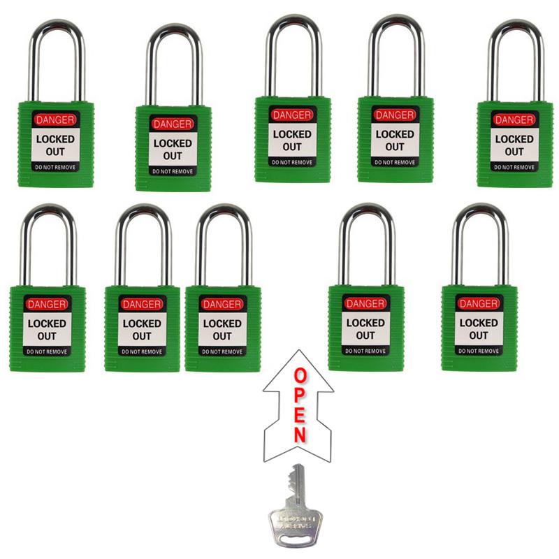 10 Pcs/lot 38mm Multicolour Lockout Padlocks Open By Same Keys Steel Shackle Safety Locks Industrial Chemical Electric Power