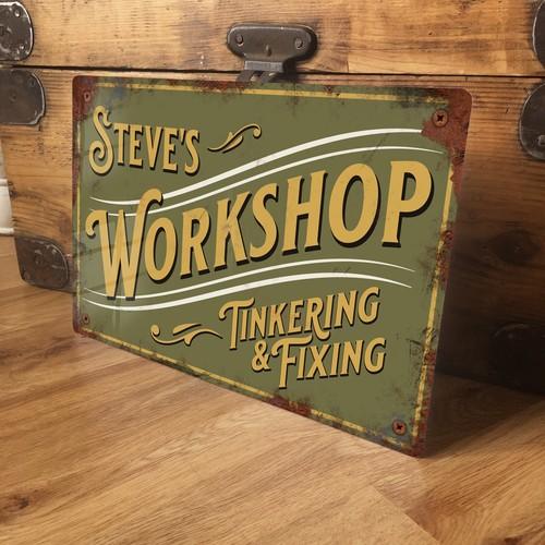 Personalised Workshop Sign Plaque Vintage Garage Shed Retro Shabby