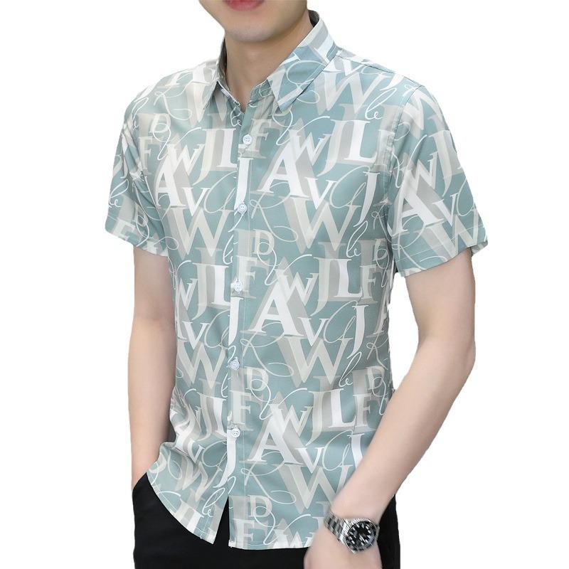 Summer Trend Men's Short-sleeved Ice Silk Shirt Short-sleeved Thin Blouse Handsome Shirt Men's Fashion Versatile Shirt