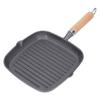 Grill Pan Multipurpose Prevents Stick Quadrate Cast Iron Steak Pan with Wooden Handle for Bacon