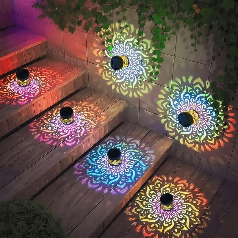 1/4pcs Solar Sunflower Mandala Wall Lantern Outdoor Waterproof Decorative Light for Garden Fence Patio Pathway Night