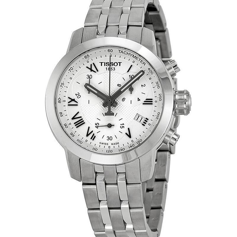 Tissot Кварцевый механизм серии PRC 200, трехстрелочный хронограф, водозащитный, серебристый циферблат, корпус из нержавеющей стали, браслет из нержавеющей стали T055.217.11.033.00