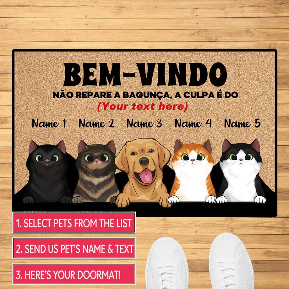 Personalized Dog Cat Doormat Bem-Vindo Pet Mat Rug Carpet Floor Mats Gift For Pet Lovers Home Warming Decor Accessory
