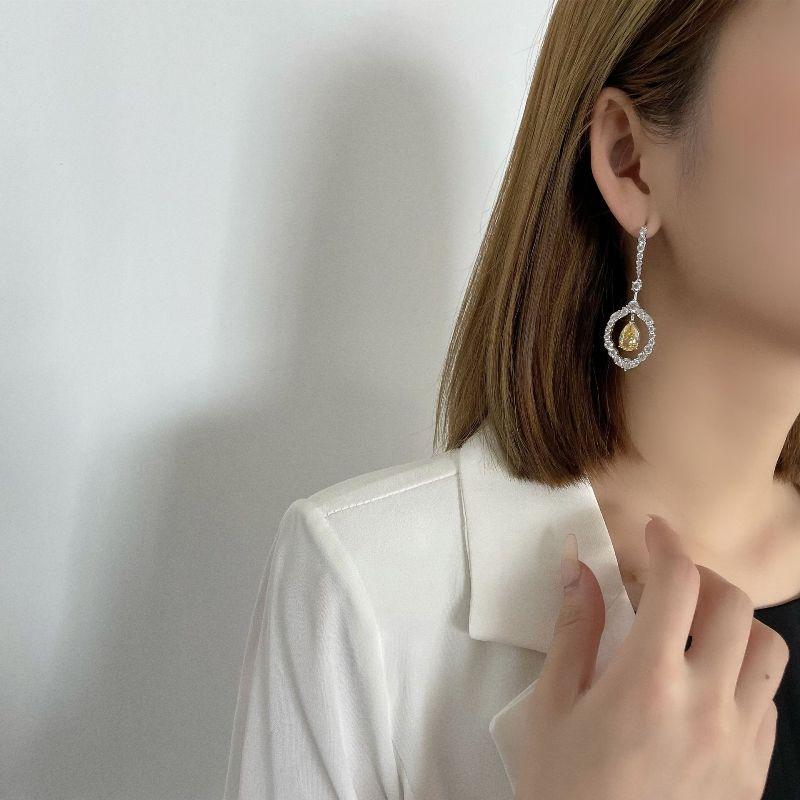 Высококачественные 100% Желтые Серьги-Подвески Сверкающий Высокоуглеродистый Алмаз Свадебное Мероприятие Сбор Женские Изысканные Украшения