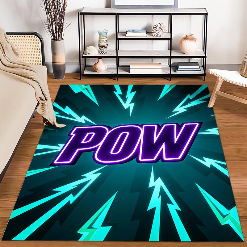 Comic Style Carpet with "POW" Print and Vibrant Lightning Design Suitable for use as an anti-slip for living room bedroom sofas