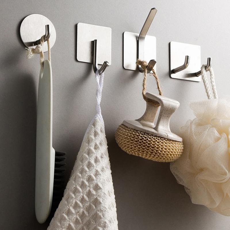 Крючок из нержавеющей стали для дома, кухни, настенный, без дырокола, для ванной, водонепроницаемый, с сильным клеем, для хранения, двойной крючок