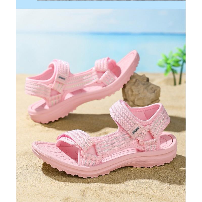 Soft Sole Girls Sandals Beach Play - Cartoon Butterfly Design Adjustable Velcro Closure Lightweight MD Size