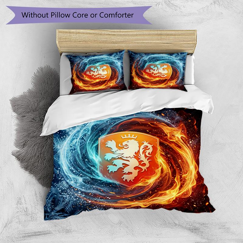 Netherlands Football Printed Bedding 3 Piece Set Cozy Breathable Bed Cover Set as Housewarming Holiday Gift
