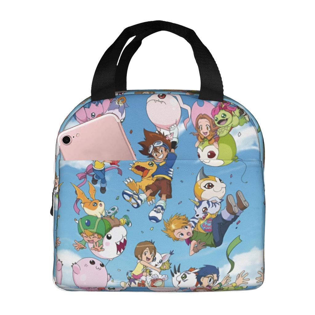 Custom D-Digimons Insulated Lunch Bag for Work School Cartoon Resuable Thermal Cooler Lunch Box Men Women