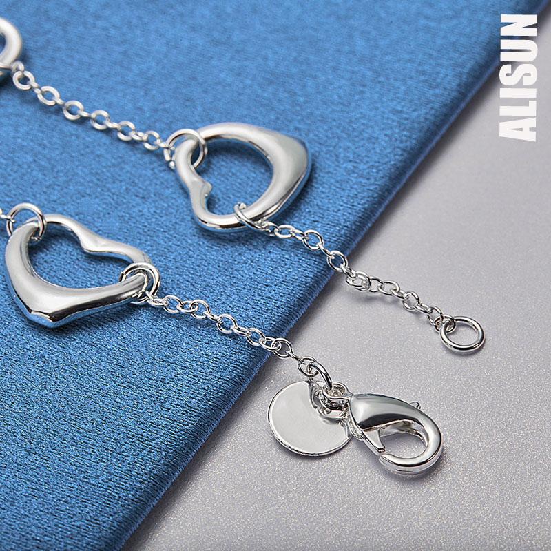 925 Sterling Silver Five Heart Bracelet Fashionable Wedding Jewelry