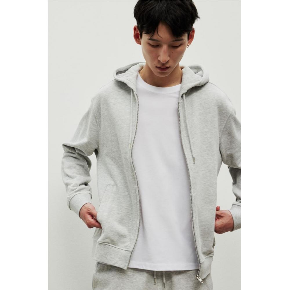 Толстовка с капюшоном на молнии HM Regular Fit Light Grey Melange