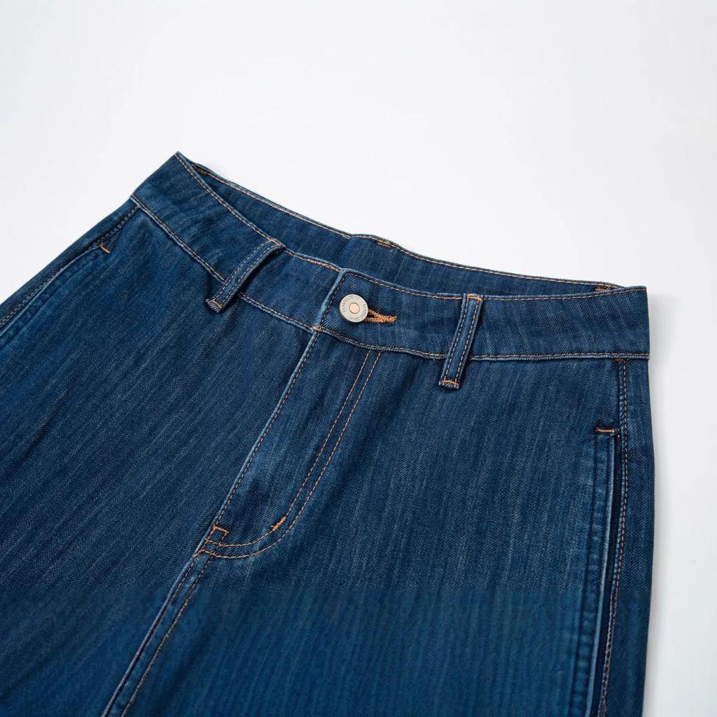 Джинсы-кюлоты с высокой талией синего цвета в стиле ретро для миниатюрных женщин, лето 2025, стрейч в четырех направлениях