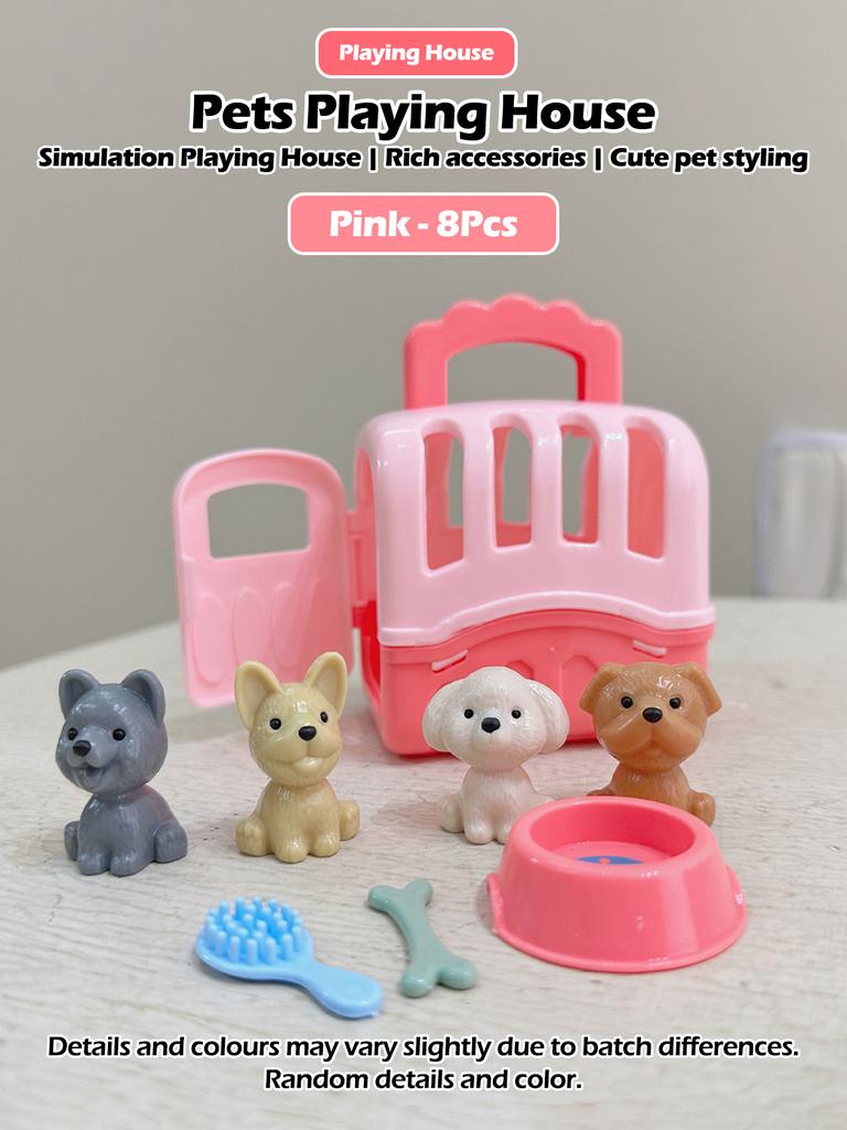 8 шт./набор Милая собака Домашний питомец Корзина Семейные игрушки Набор кукол-собак Игрушки Клетка для собак Игрушки для сцены Рождественское украшение Подарки