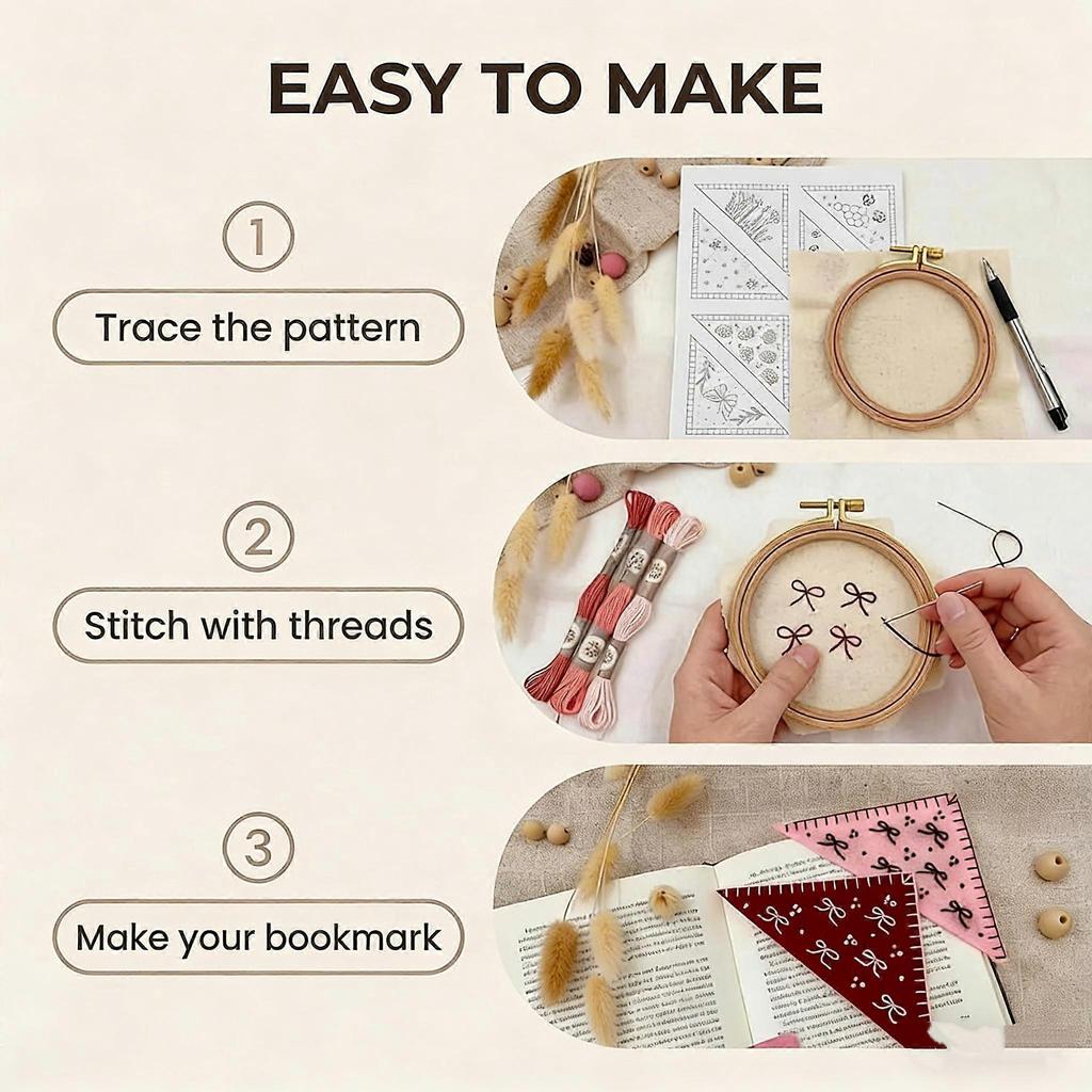 Spring & Summer Themed Embroidered Corner Bookmark Kit, DIY Embroidery Set for Book Lovers