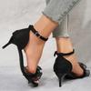 Fashion Lace Straps Sandals Women 2025 Summer Metal Ankle Strap Thin High Heels Sandals Woman Sexy Black Party Shoes