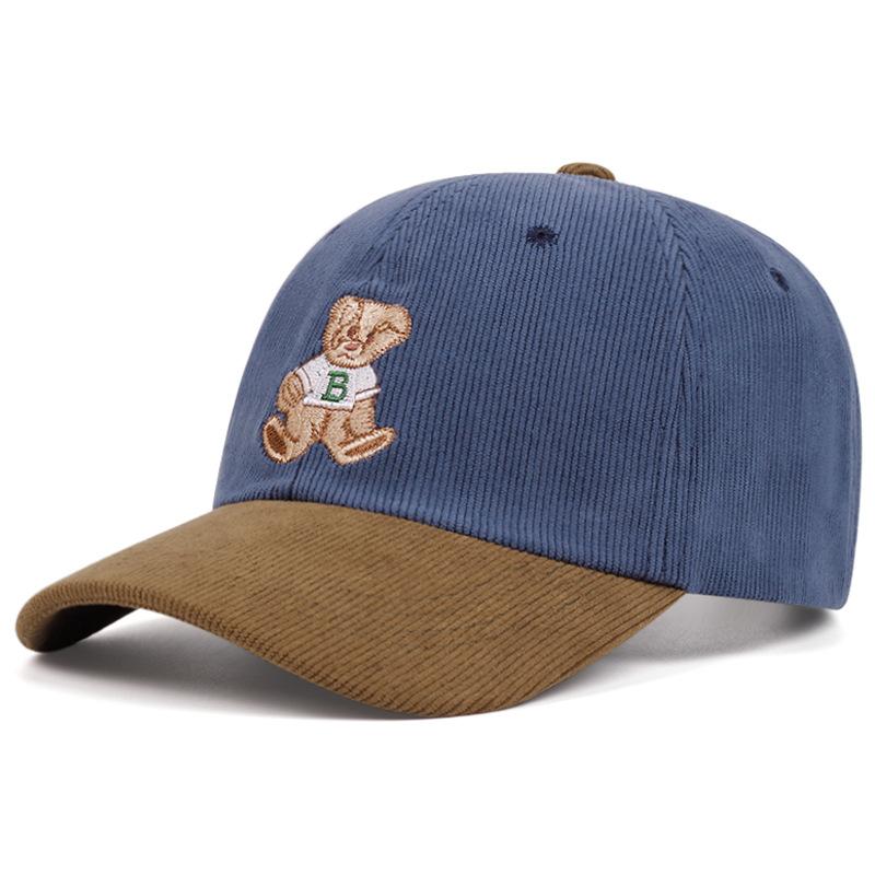 Unisex Stylish Corduroy Cute Teddy Bear Embroidery Baseball Caps Spring and Summer Outdoor Adjustable Casual Hats Sunscreen Hat