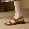 2024 Новые женские сандалии в стиле ретро-гладиаторы, повседневные туфли-лодочки из натуральной кожи на низком каблуке, офисная женская обувь, женская летняя мода, лаконичная