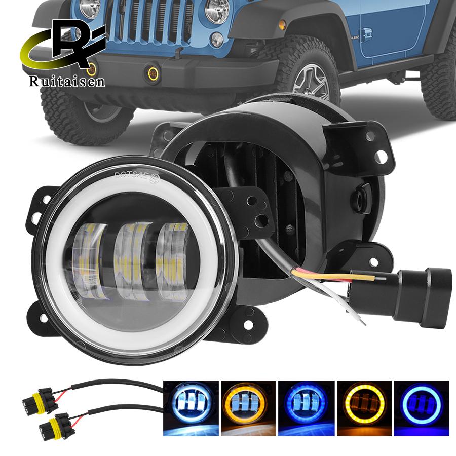 4-дюймовый светодиодный фонарь Angel Eye Led LED DRL с синим противотуманным фонарем белого янтарного цвета с кольцевым ореолом DRL для Jeep Wrangler JK TJ Dodge Journey
