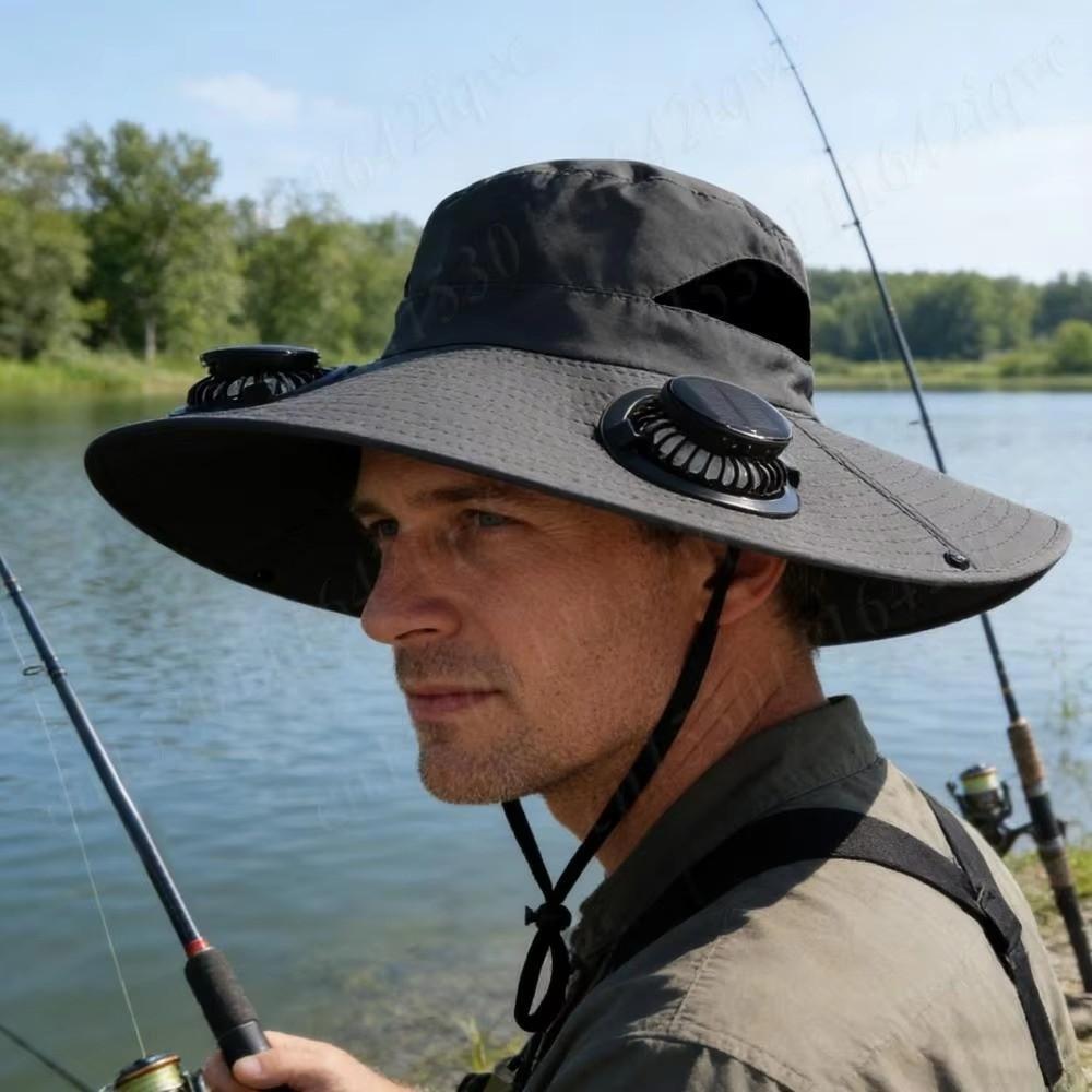 Breathable Solar Fan Hat 3 Speeds Wide Brim Sun Cap Convenient Cooling Fisherman Hat  Camping