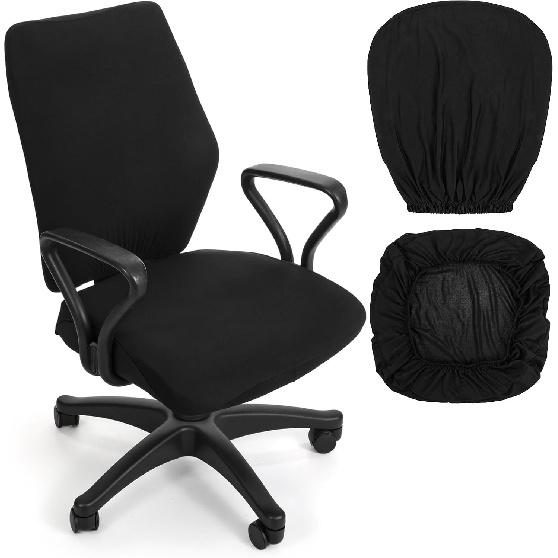 2pcs Office Chair Covers Stretchable, Universal Office Chair Seat Cover, Washable Removable Computer Chairs Cover for Seat Cushion Protectors(Black)