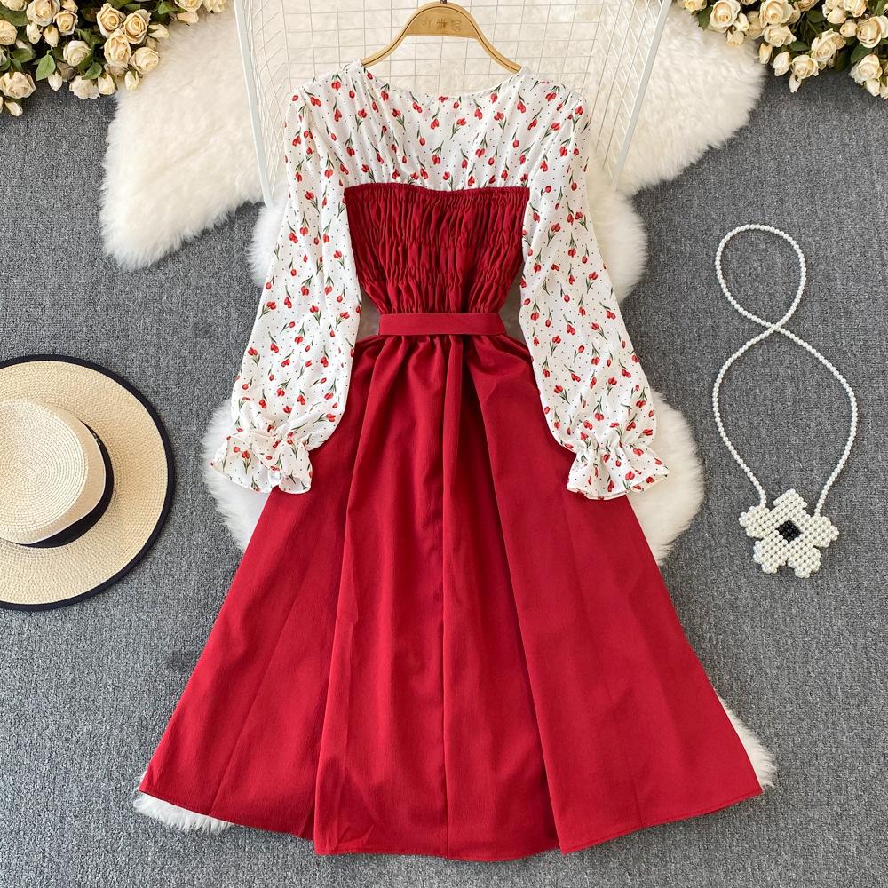 Женское платье с длинными рукавами и цветочным принтом, весенние элегантные винтажные вечерние платья с тонкой талией